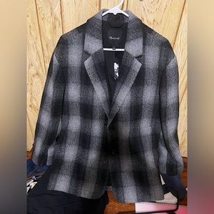 Madewell Oversized Plaid Blazer Size Large Gray and Black Pattern